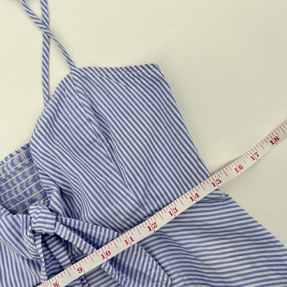 Maeve by Anthropologie Knot Front Peplum Tank Top Tie Strap Striped Blue Size 8 - Picture 9 of 10